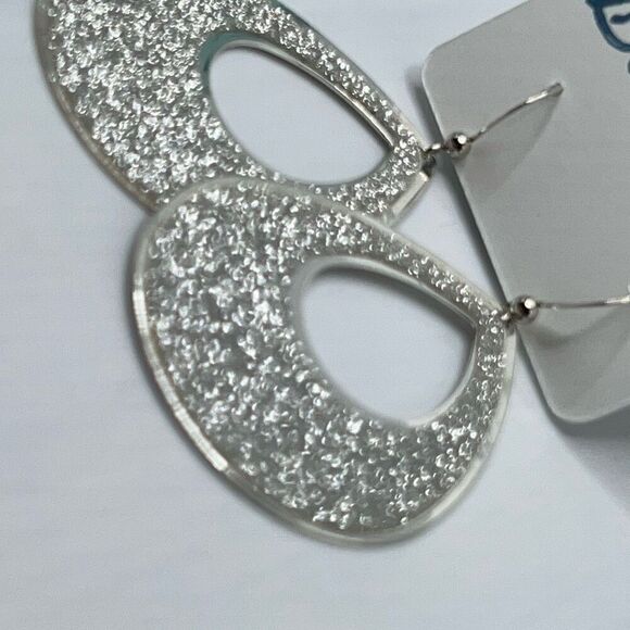 Baubles Teardrop Glitter Silver Dangle Earring - Picture 3 of 4